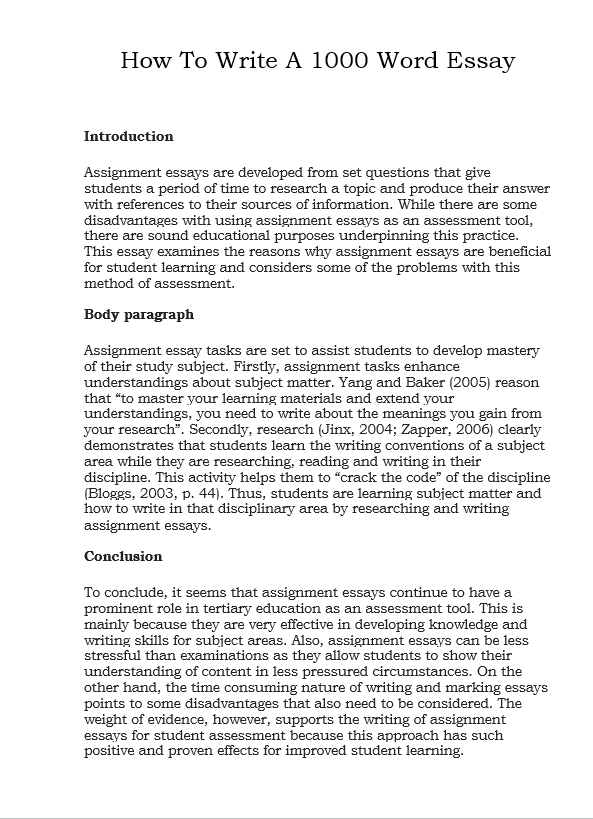 1000 word essay page length